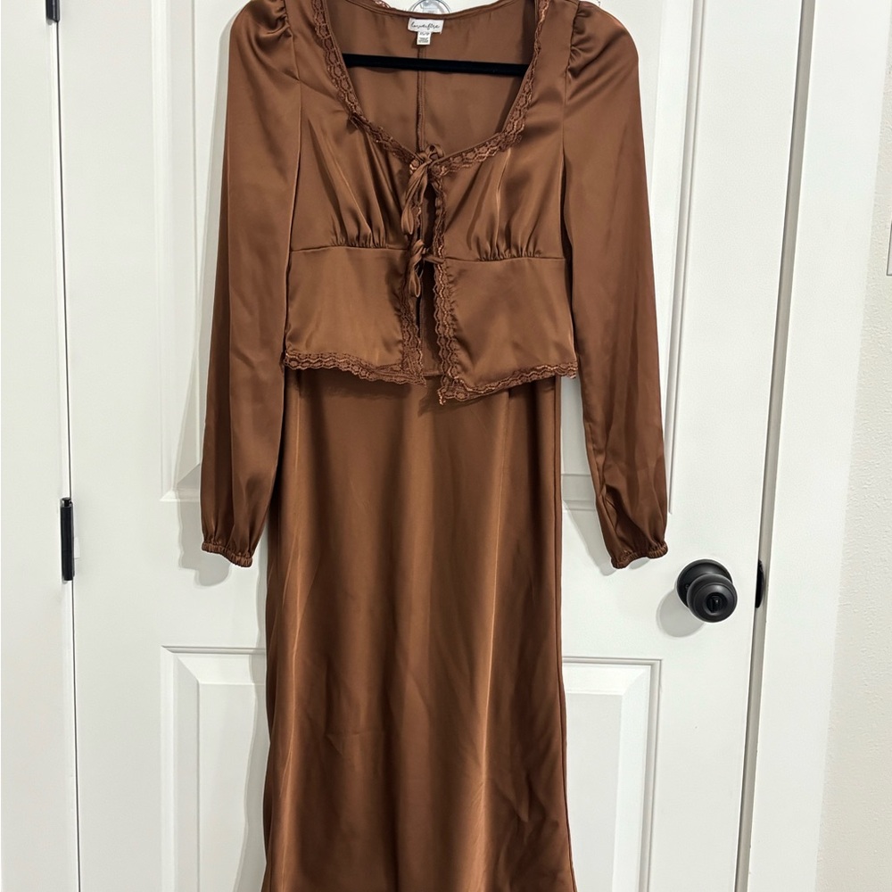Satin Brown Skirt and Top Set